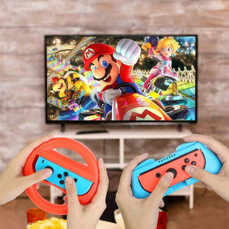 HEYSTOP Switch Wheel Controller for Nintendo Switch & Switch OLED Model 2022 (4 Pack) Joy Con Controller Grip and Switch Steering Wheel for Mario Kart (Red&Blue)