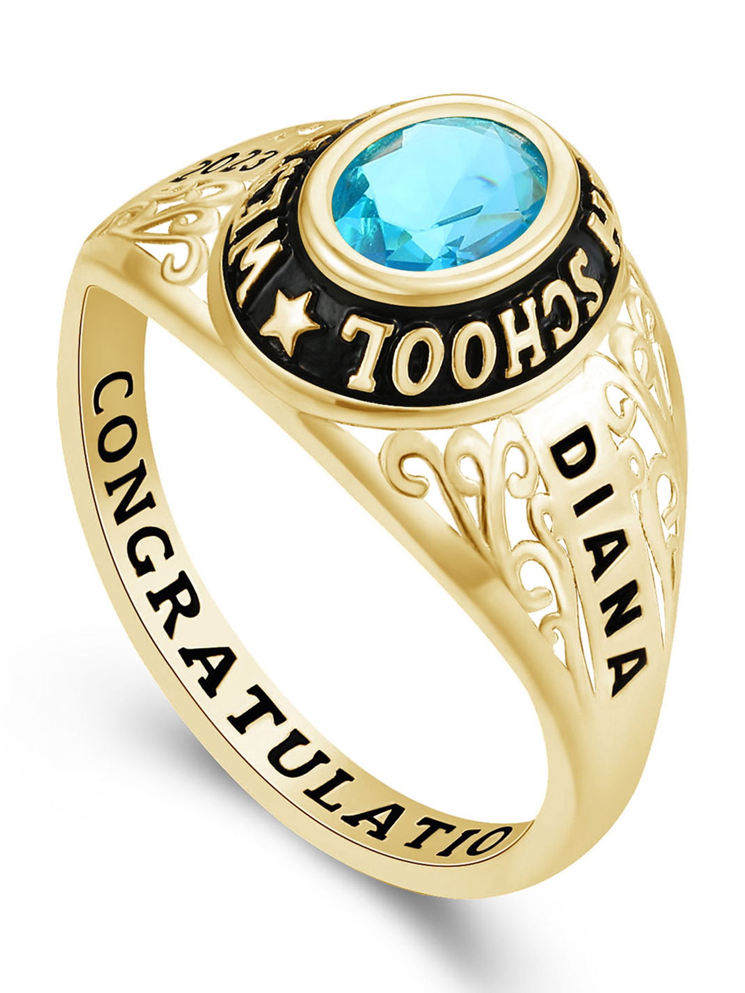 Mementos USA Customized Sterling Silver Class Rings for Women High School College-Gold-Filigree