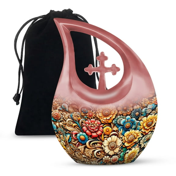 MUKTIVE Bunch of Flowers Large Memorial Urns for Human Ashes Adult Male and Female, Pink Cremation Urn for Adult Ashes, (Large Drop, 10 Inch)
