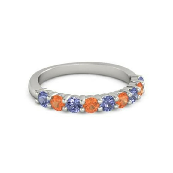 925 Sterling Silver Round 2.50 MM Tanzanite Fire Opal Half Eternity Women Ring Size US- 4