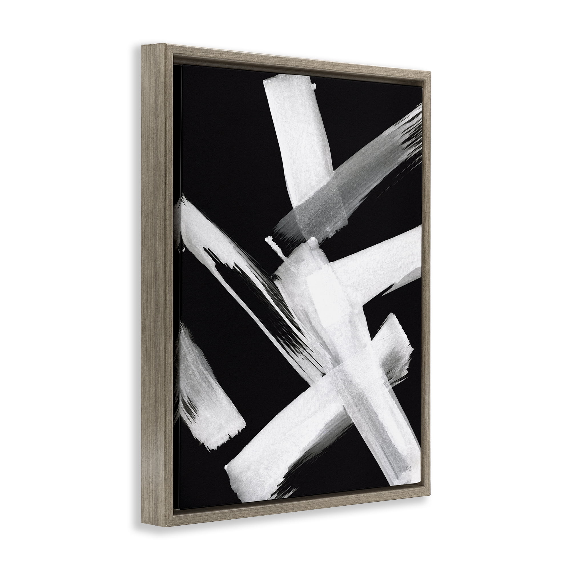 Stupell Industries Brushstrokes on Black Abstract Painting Brown Floater Framed Canvas Art Print Wall Art, 25 x 31