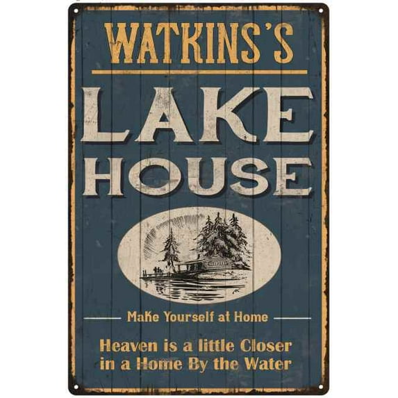 WATKINS'S Lake House Blue Cabin Home Decor Gift 8x12 Metal 108120038222
