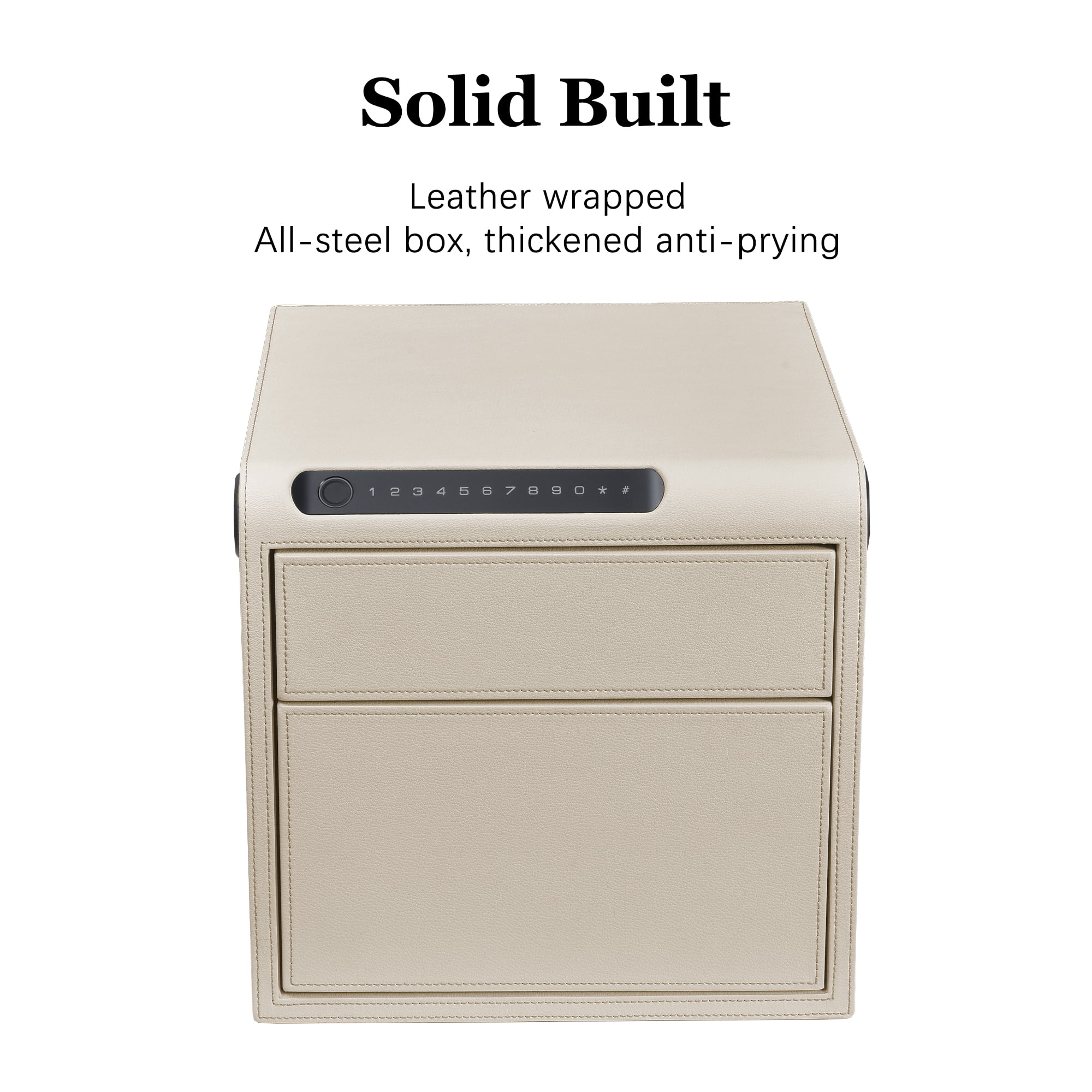 Digital Drawer Safe with Biometric Fingerprint & Keypad – Quick-Access Handgun Safe for Pistols, Leather-Wrapped Jewelry Storage, Ideal for Home Use