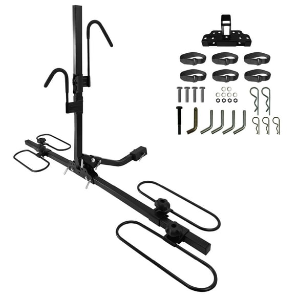 Biltek Hitch Bike Rack, 90 lbs (40 kg) Capacity, Car Bike Rack For 2 Bikes, Tiltable & Foldable, Fits 1.25" & 2" Hitch, Includes 6 Extra Straps, 2 Bike Rack For SUV, Cars, Truck, Minivan & Sedan