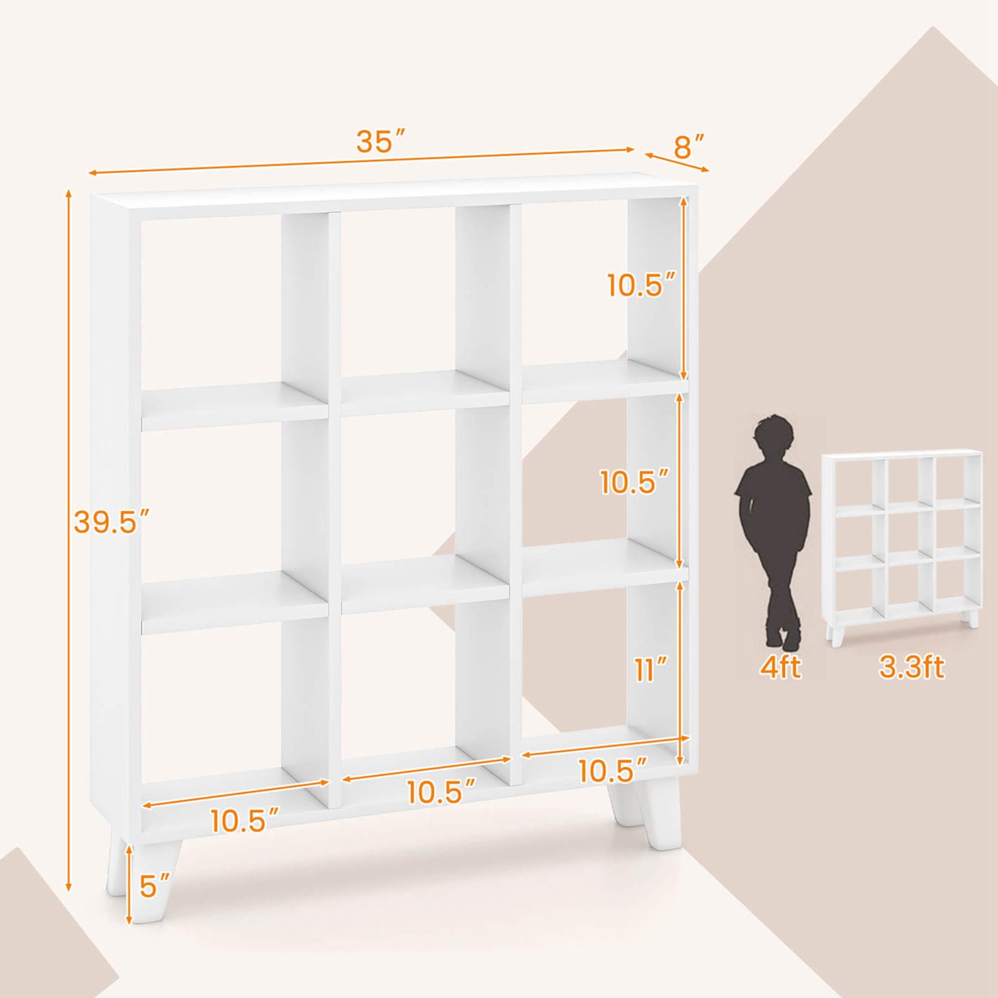 Costway 2 PCS 9-Cube Bookcase with 6 Removable Shelves Raised Support Feet for Living Room White
