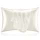thumbnail image 1 of Funda de almohada de satén para cabello y piel, juego de 2 fundas de almohada tamaño king, funda de almohada de color marfil sedoso súper suave con cierre de sobre (20 x 40 pulgadas), 1 of 5