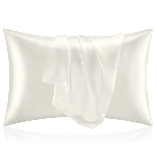 Funda de almohada de satén para cabello y piel, juego de 2 fundas de almohada tamaño king, funda de almohada de color marfil sedoso súper suave con cierre de sobre (20 x 40 pulgadas)