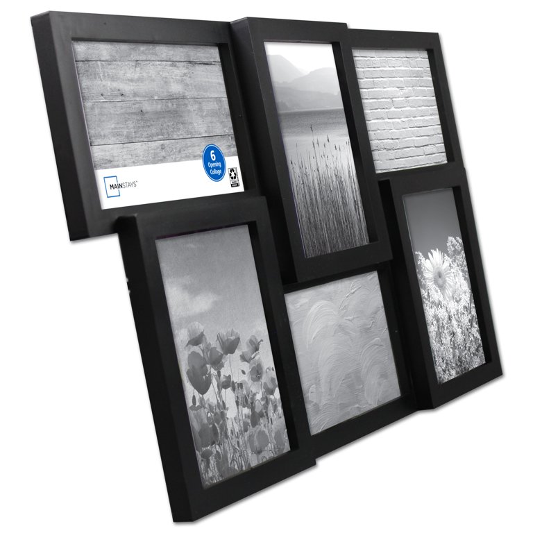 QUTREY 4X6 Black Collage Picture Frames Set of 2, 8 Openings Matted Collage  Fram