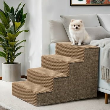 ModFusion Portable 4-Step Dog Stairs, Brown, Machine Washable, Indoor Pet Steps, Reaches 18", Lightweight and Stable