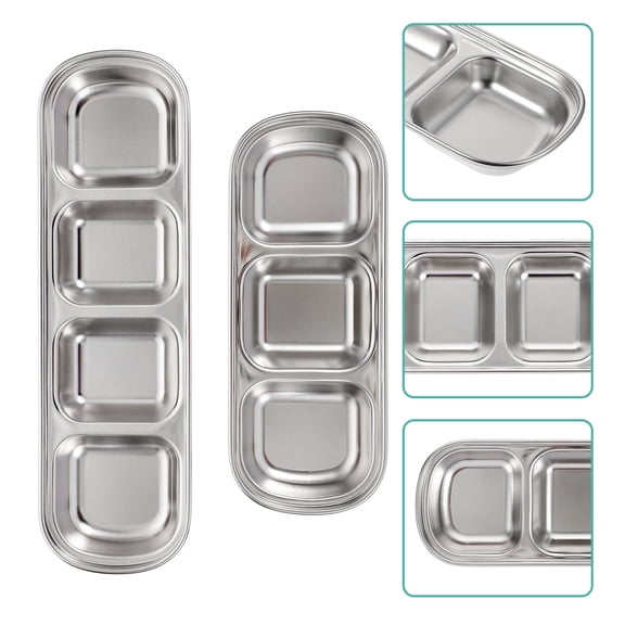 BESTONZON Feeding Tray Stainless Steel Feeding Plates Silver 2Pcs
