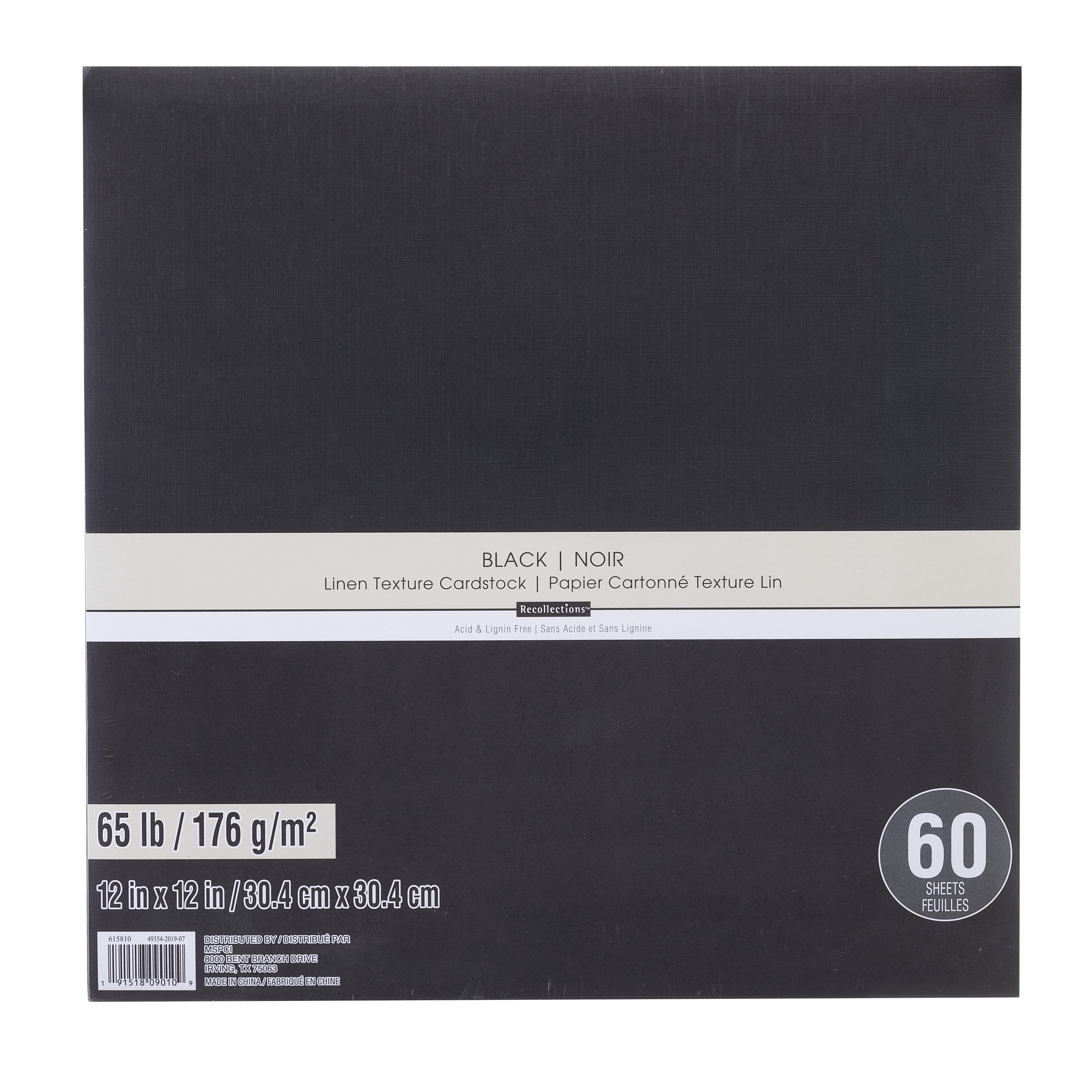 60 Sheets Black 12” x 12” Linen Texture Cardstock Paper by Recollections - Acid and Lignin Free Paper for Scrapbooks - Arts & Crafts - 1 Pack