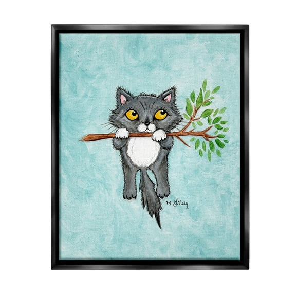 Stupell Industries Kitten Climbing Branch Animals & Insects Painting Black Floater Framed Canvas Art Print Wall Art, 17 x 21