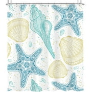 Newhomestyle Starfish Seashell Theme Shower Curtain 72x72 Inch Lovely Blue Nautical Coastal Beach Undersea Life with 12 Plastic Hooks Decor