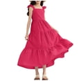 thumbnail image 2 of hengsof Girls Sleeveless Square Neck Dress Fashion Striped Camisole Dress Sweet Ruffle Hem Casual Summer Dress for Kids Ages 7-16, 2 of 6