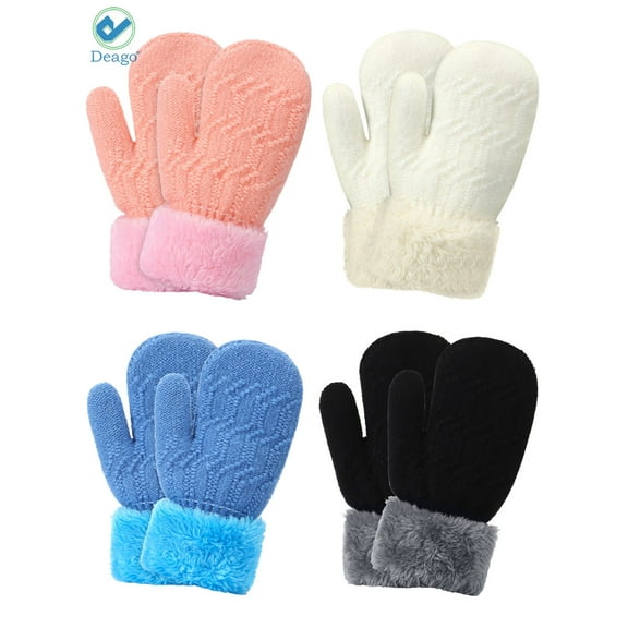 Deago 4 Pairs Toddler Winter Mittens Gloves Baby Boys Girls Warm Gloves Infant Thicken Knit Mittens Kids (Multi-color)