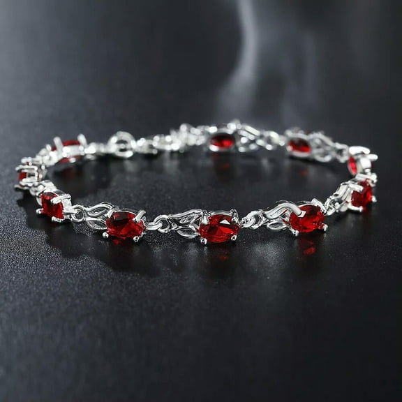 GKNET Womens 925 Silver Filled Red Zircon Bracelet Bangle Fashion Jewelry