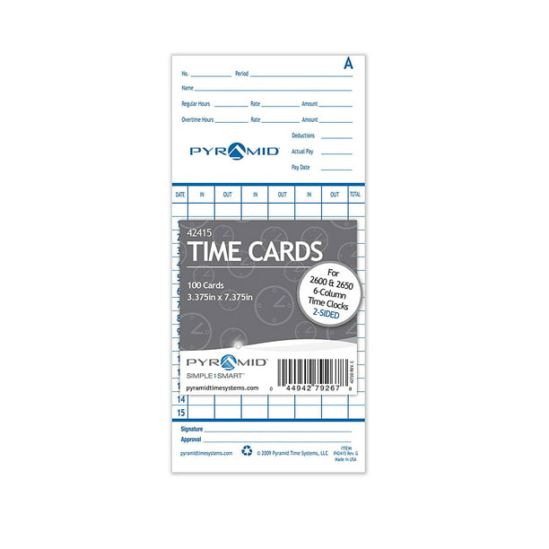 Pyramid 42415 Genuine Time Cards for 2600 & 2650 Auto Aligning Time
