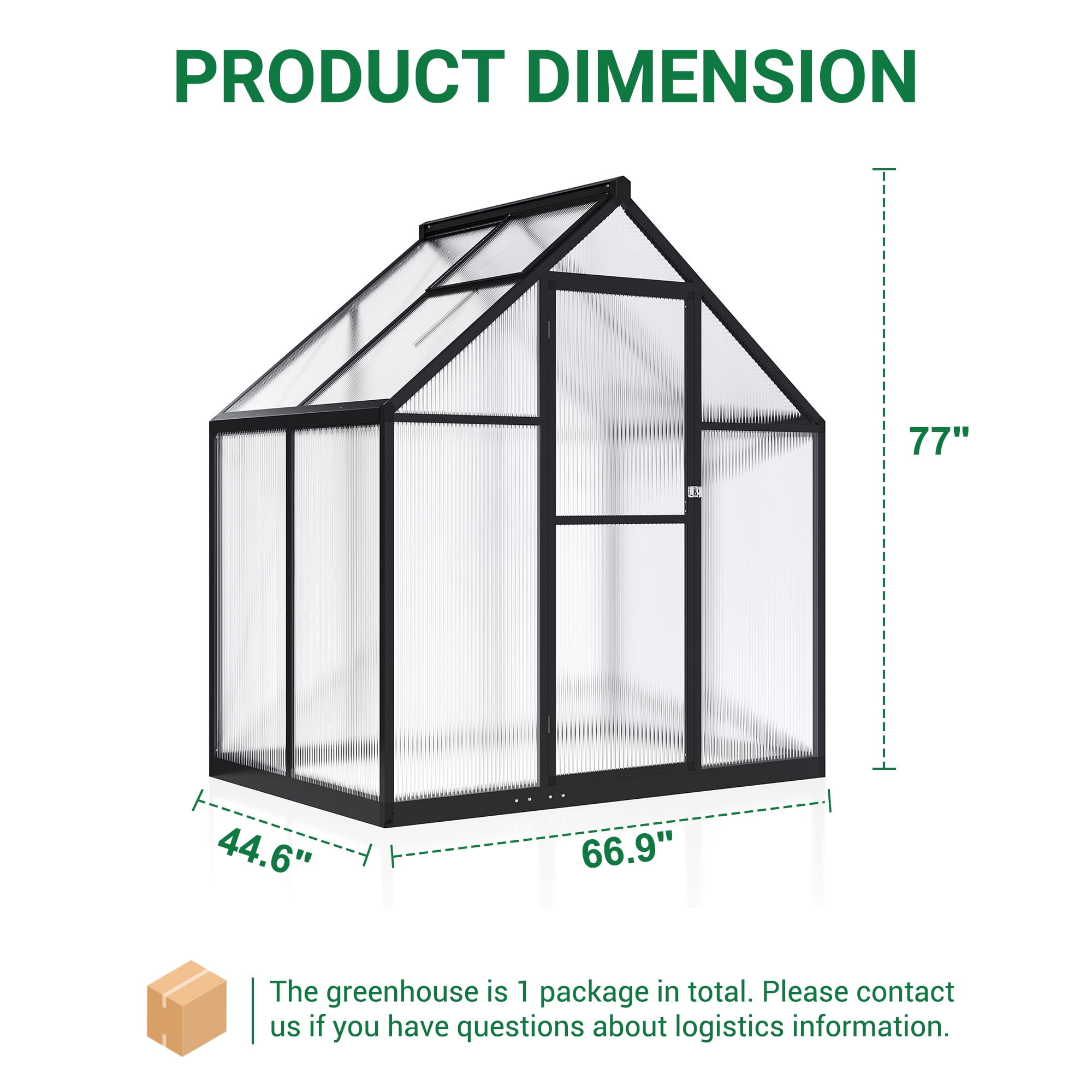 MUCHANT 4x6 FT Greenhouse for Outdoors, Walk-in Large Aluminum Frame Greenhouse with Quick Setup Structure and Roof Vent for Garden Backyard, Black