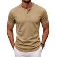 thumbnail image 2 of Mfakffe Mens T-shirt Casual Henley Neck Comfy Fitness Outdoor Sport Shirt Breathable Short Sleeve Versatile Solid Color Top, 2 of 5