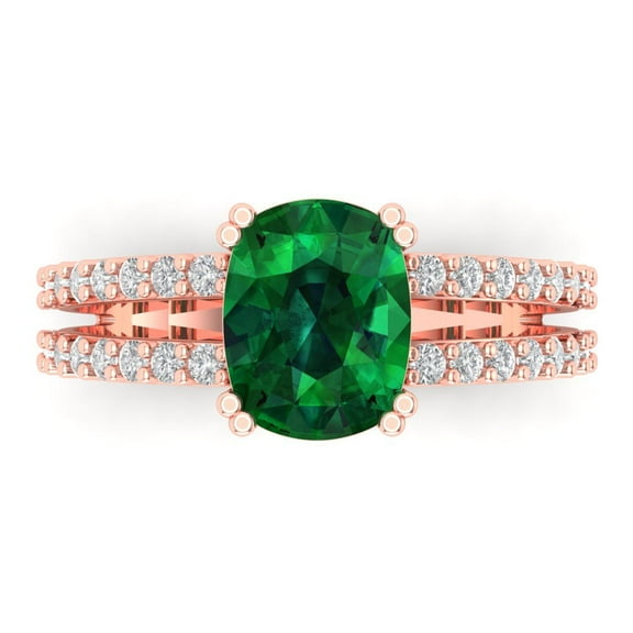 Solitaire with Accents Engagement Ring for Women - 3.48ct Simulated Emerald in 14K Rose Gold Promise Ring