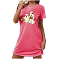 thumbnail image 1 of Sakmal Pyjama Douillet pour Femmes Ultra Doux Grande Taille Halloween Rose Robe de Nuit Courte à Manches Courtes Imprimé Fantôme Col Ras du Cou Chemises de Nuit P-2TG, 1 of 4
