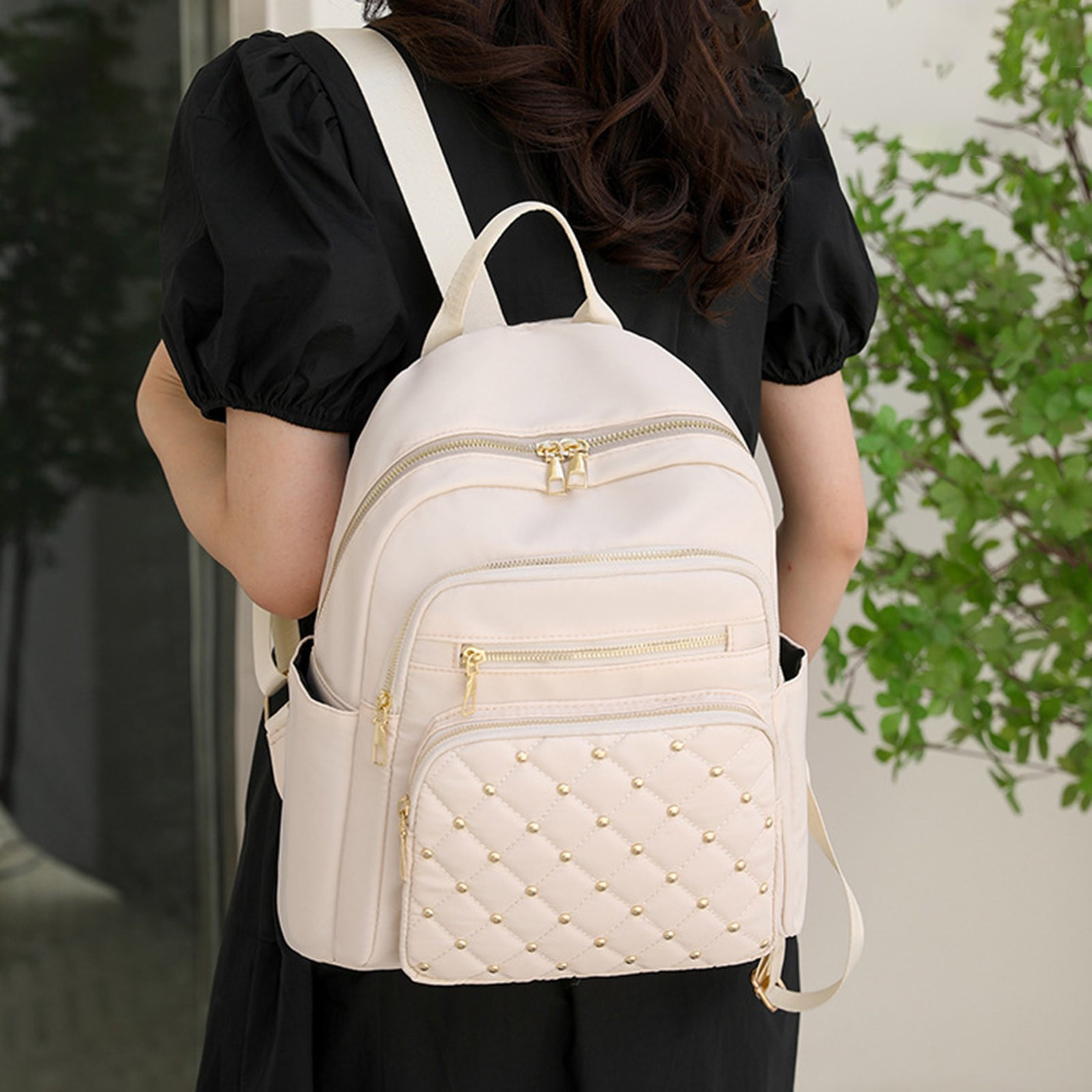 Modstep Mini Backpack for Women Small Quilted Casual Travel Nylon Daypack Lightweight Travel College Bookbag White