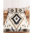thumbnail image 2 of Full Size Fitted Sheet Set - Boho Black Brown 3 Piece Bedding Sets 16" Deep Pocket Fitted Sheet with 2 Pillowcases Retro Geometric Southwestern Ethnic Brushed Microfiber Hotel Luxury Bed Sheets, 2 of 9