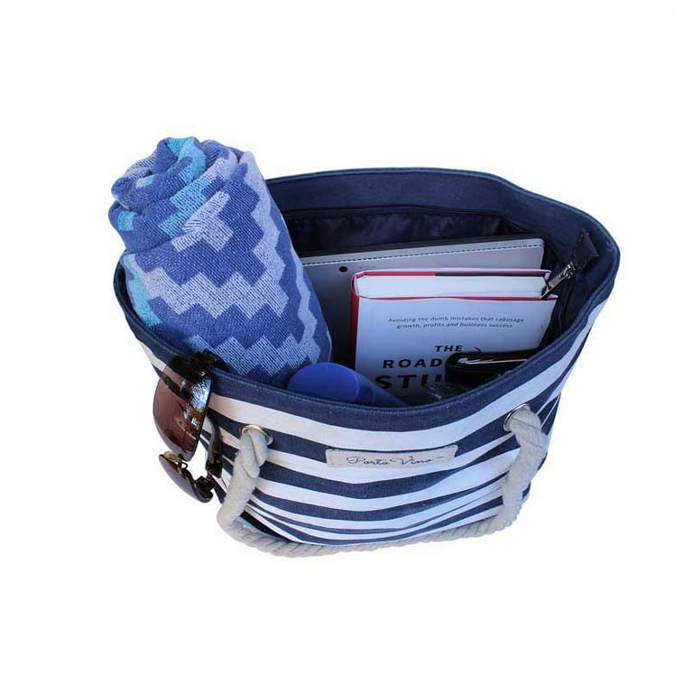 PortoVino Beach Wine Purse Blue White Canvas Beach Bag Holds 2 bottles of Wine Great Gift Walmart