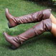 thumbnail image 4 of KIJBLAE Women's Buckle Knee High Boots Fold Over Faux Leather Fall Winter Shoes Buckle Decor Comfortable Mid Calf Boots Brown 40, 4 of 9