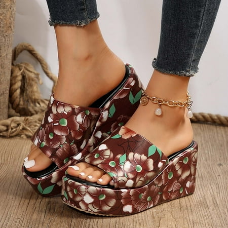 

Women s Open Toe Platform Wedge- Fish Mouth Thick Sole Casual Sandals Coffee Size 7.5