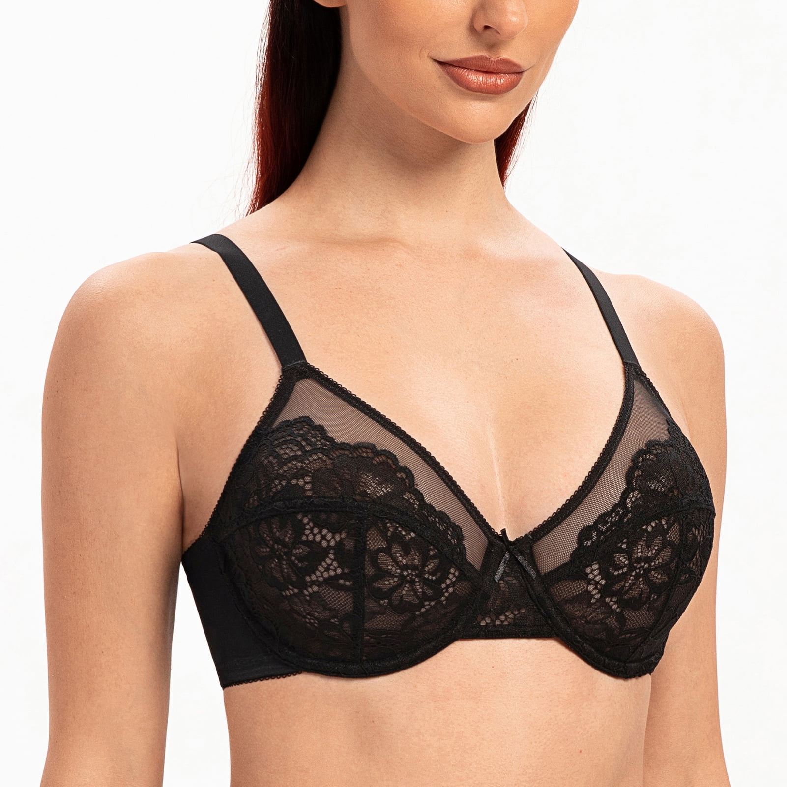 MELENECA Women's Full Coverage No Padding Plus Size Minimizer Underwire Bra Black 34D