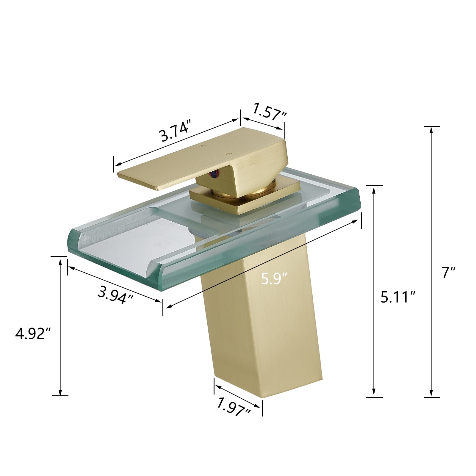 Bathroom Sink Faucet Led Light 3 Colors Changing Waterfall Glass Spout Hot Cold Water Mixer Single Handle One Hole Deck Mounted Bathroom Faucet Black Lavatory Vanity Basin Bath Plumbing