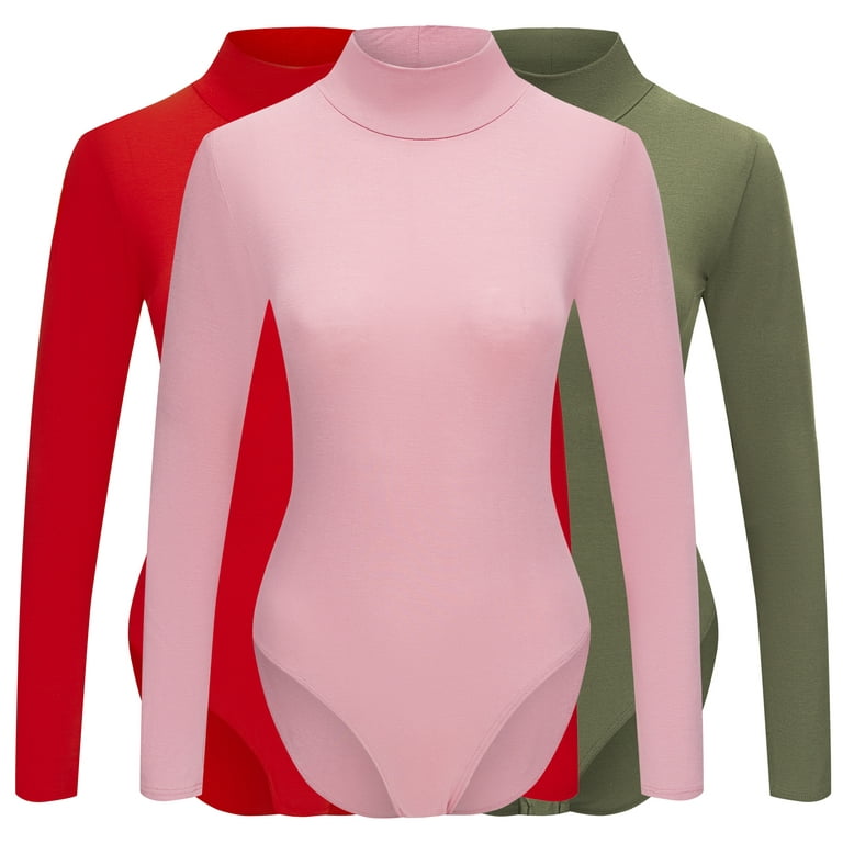 Bodysuits for Women Long Sleeve 3 Pack, Body Suit Mock Turtle Neck