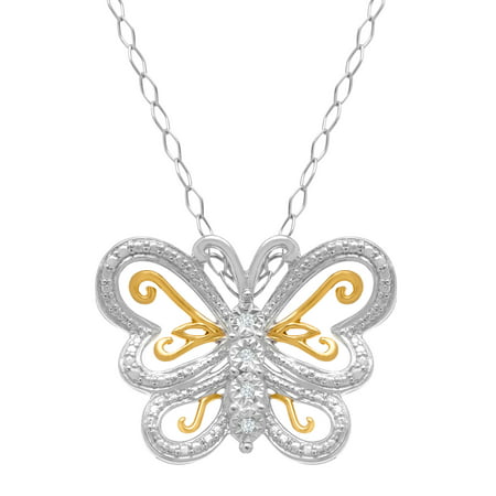 Butterfly Pendant Necklace with Diamonds in 22K Gold-Plated Sterling Silver