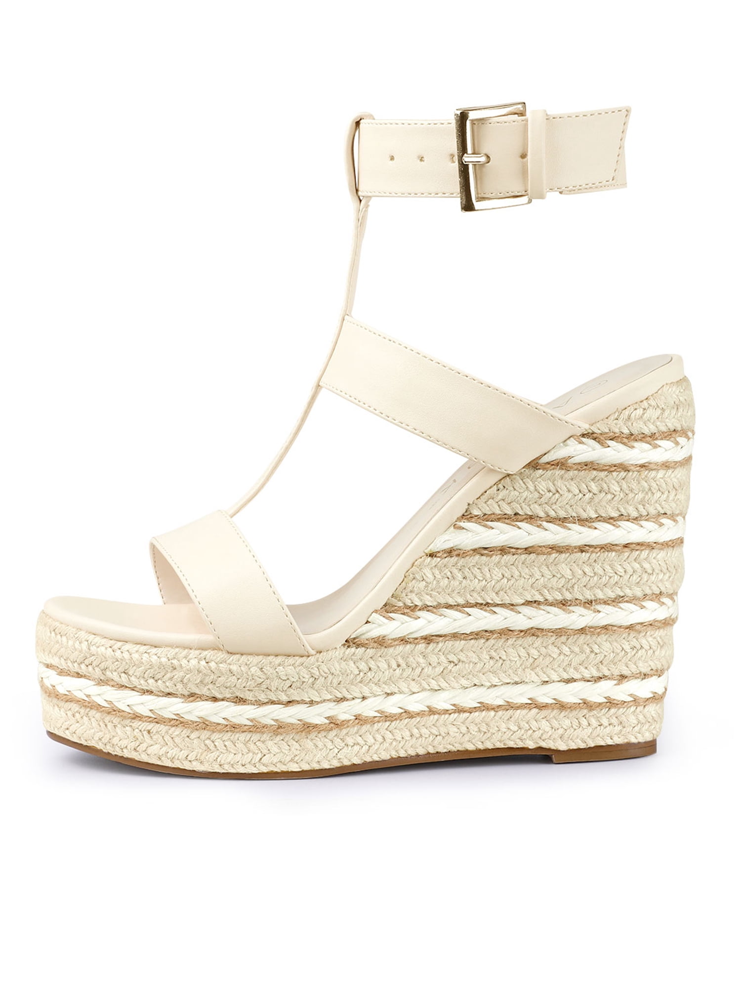 Unique Bargains Women's Strappy Espadrille Wedges Platform Sandals for Fashion Beige 9