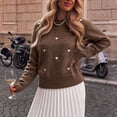 thumbnail image 4 of TGSLY Women's Heart Embroidered Sweater Soft Casual Crew Neck Puff Long Sleeve Knit Tops Relaxed Dressy Solid Color Fall Cropped Pullovers S, 4 of 5