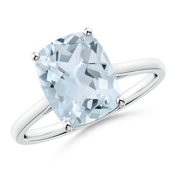 ANGARA Natural Prong-Set Cushion 2.45 ct Aquamarine Solitaire Ring in 14K White Gold for Women (Size-10x8mm) | March Birthstone, Anniversary, Jewelry Gift for Women | Natural Aquamarine Ring