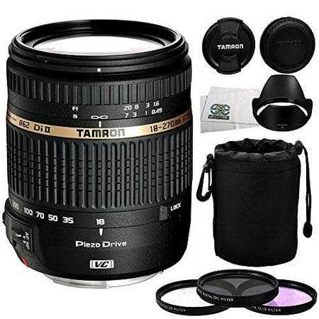 Tamron AF 18-270mm f/3.5-6.3 VC PZD All-In-One Zoom Lens for Canon DSLR Cameras with 3 Piece Filter Kit (UV-CPL-FLD),