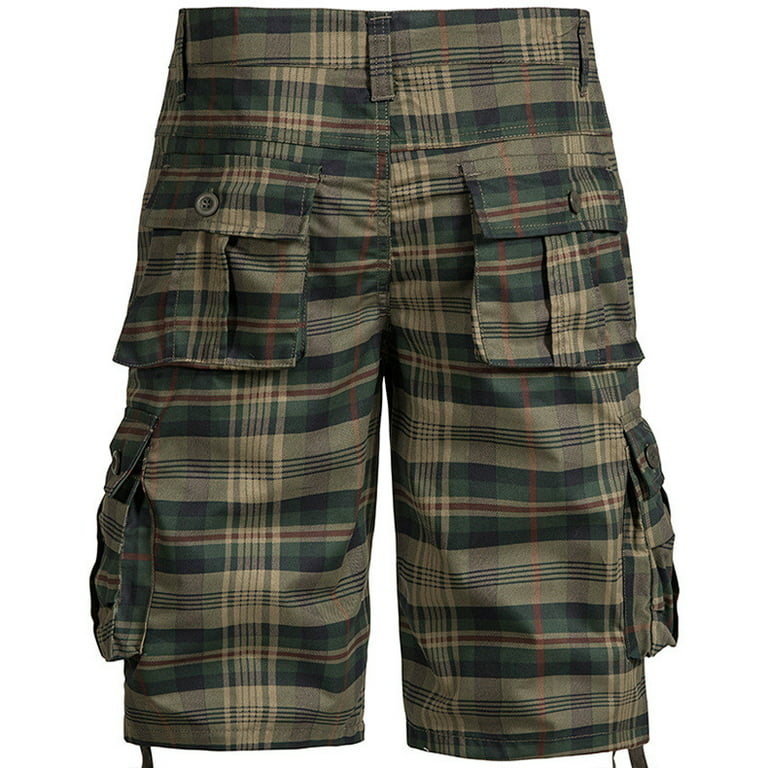 YYDGH Plaid Cargo Shorts for Men Cotton Tactical Work Shorts Stretch Comfor  t Summer Casual Outdoor Shorts Army Green L 