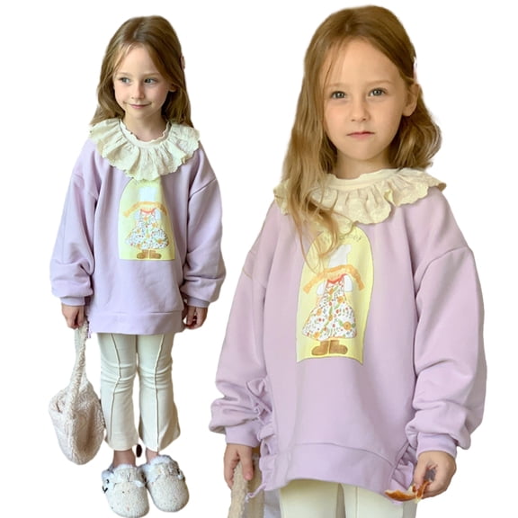 AJZIOJIRO Kids Toddler Girls Pullover Sweatshirts Mint leaf collar Casual Pullover Sweatsuit Long Sleeve Crewneck Tops Sweatshirts Shirts Cotton Cartoon Tops,Size 1-7
