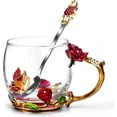thumbnail image 5 of STP GOODS Graceful Bloom Enamel Glass Mug with Spoon in Gift Box 11.2 fl oz (330 ml) Floral Cup with Teaspoon Coffee and Tea Mug, Red Clear, 5 of 8