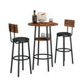 thumbnail image 2 of PAPROOS Bar Table Set for 2, Wood Double Layer Round Bar Table and Chairs Set, Industrial Counter Height Pub Table with 2 Upholstered Stools, Metal Frame, Rustic Brown and Black, 2 of 6