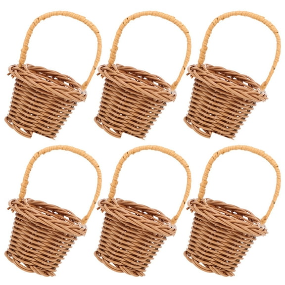 NICEXMAS Mini Flower Basket Rattan 6Pcs Rustic Style 3.1x2.0x2.0in