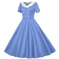 thumbnail image 2 of Afuyipoi Girls Vintage Plaid A-Line Dress (5-14 Years) Short Sleeve Turn-down Collar Button Down Skater Skirt for School Recital and Daily Wear Blue 5/6, 2 of 7