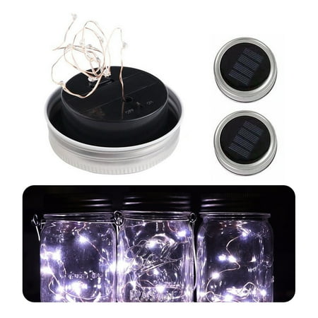 Mason Jar String Lights Solar 3-pack Solar Powered Light 10-LED Fairy String Mason Jar Lid Lights for Party Garden Decoration ()