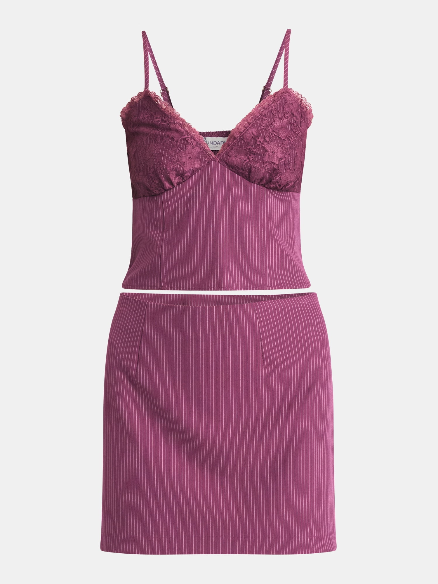 No Boundaries Woven Pinstripe Bustier Top and Mini Skirt Set, 2-Piece, Women's