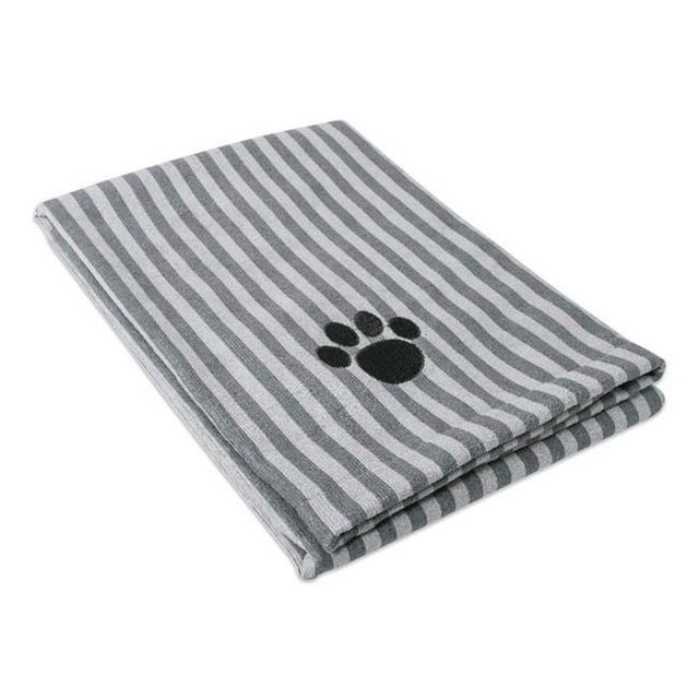 Design Imports CAMZ36571 Grey Stripe Embroidered Paw Pet Towel