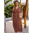 thumbnail image 5 of Women'S Plus Size Wrap V Neck Short Sleeve Ruffle Hem A Line Short Dress Orange Color XXXL, 5 of 9