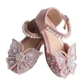 thumbnail image 4 of Zapatos de princesa con lazo y purpurina para niña, zapatos de vestir con hebilla y suela plana para niño pequeño, color rosa, talla 22 Sailing, 4 of 10