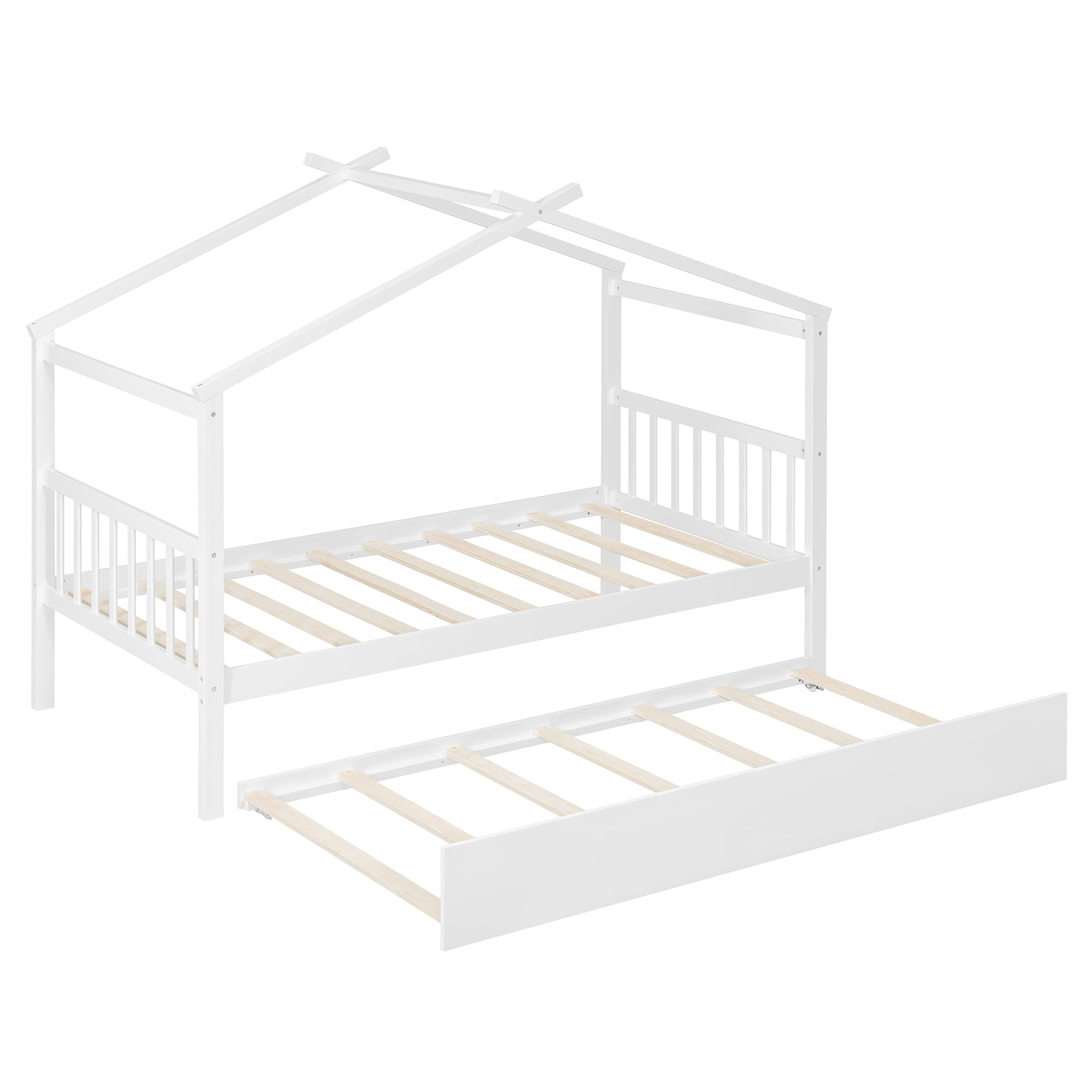 Sailvan Twin Size Wooden House Bed with Twin Size Trundle